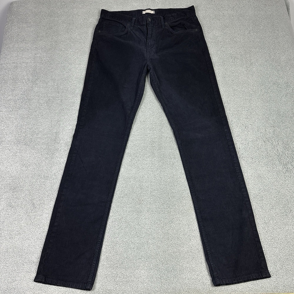 Uniqlo Pants Mens 33x32 Black Corduroy Trousers Slim Straight Casual Office READ